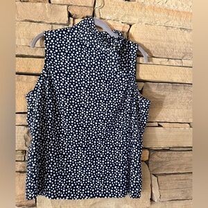 Polka Dot Sleeveless Top - Navy and White Liz Claiborne with Bow Neck Details